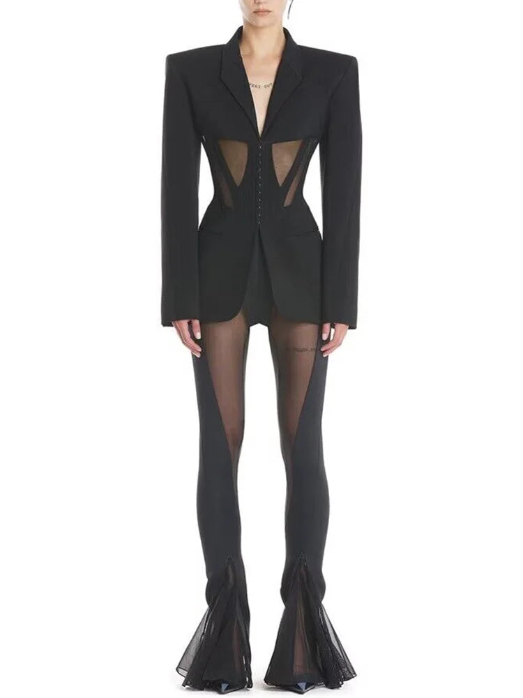 Mesh Spliced Cut Out Corset Blazer