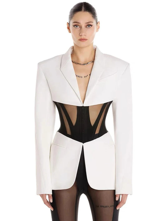 Mesh Spliced Cut Out Corset Blazer