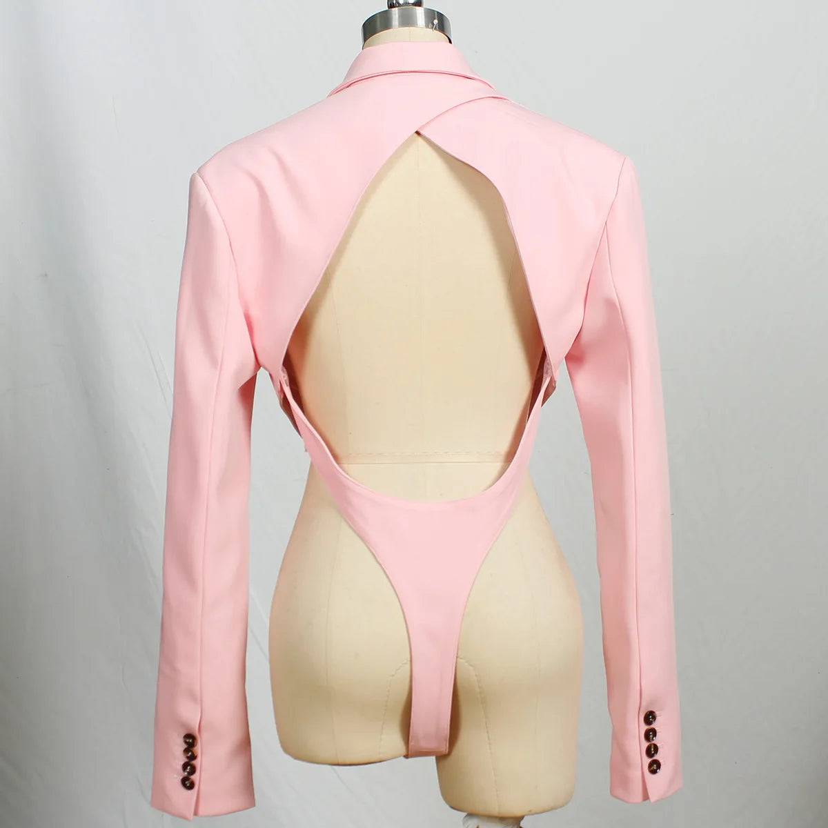 Pink Long Sleeved Bodysuit Blazer with Padded Shoulders