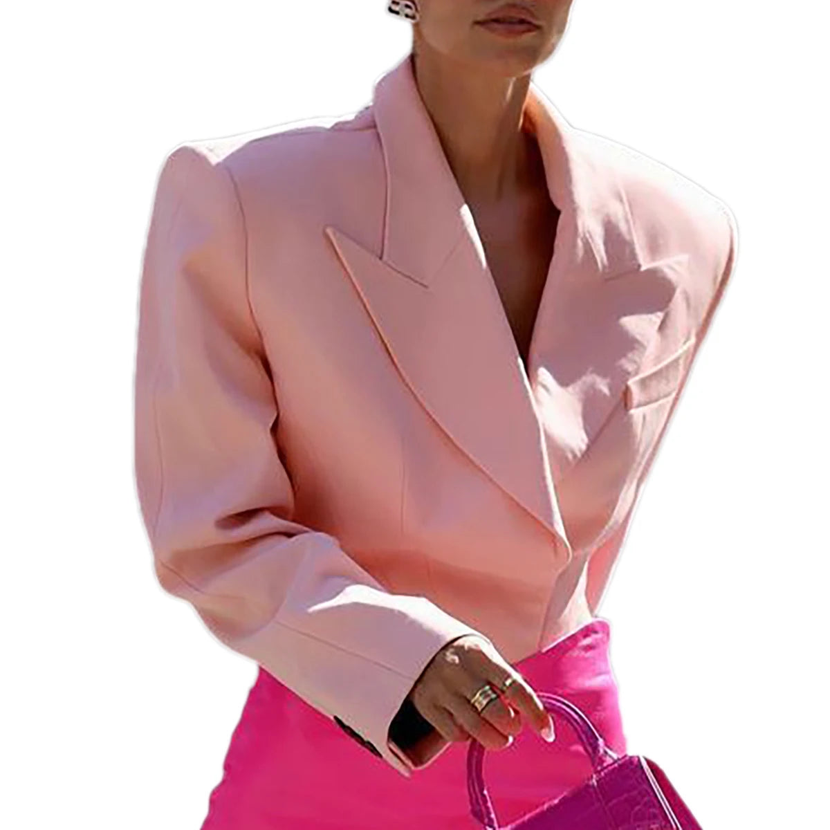 Pink Long Sleeved Bodysuit Blazer with Padded Shoulders