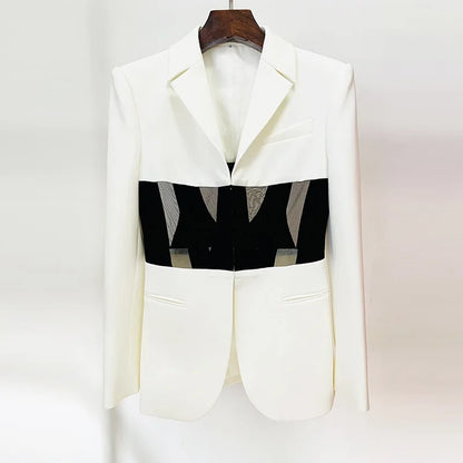 Mesh Spliced Cut Out Corset Blazer