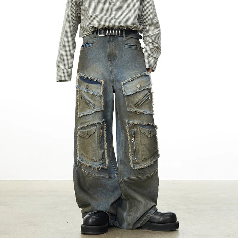 Denim Streetwear Set with Multi Pockets