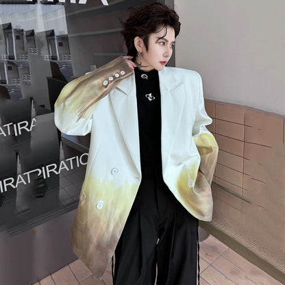 Long Double Breasted Gradient Ombre Blazer