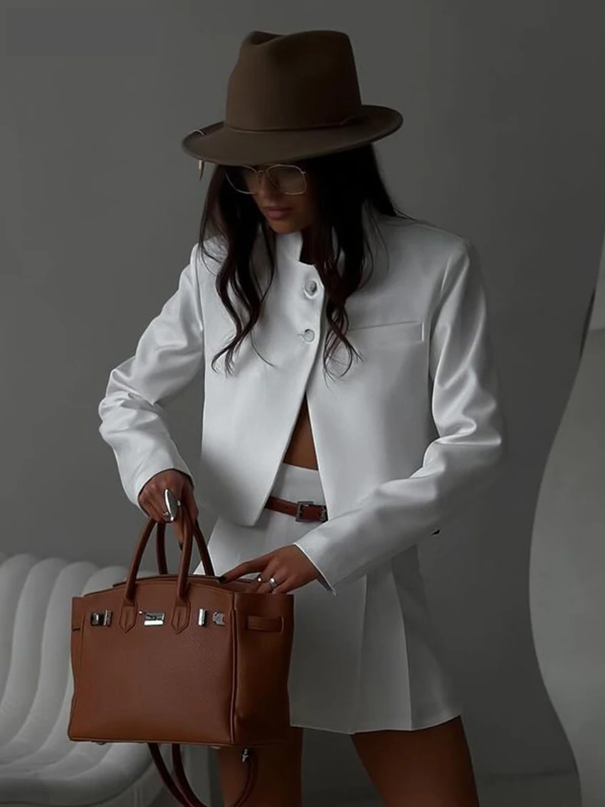 White Cropped Blazer and Pleated Mini skirt Set